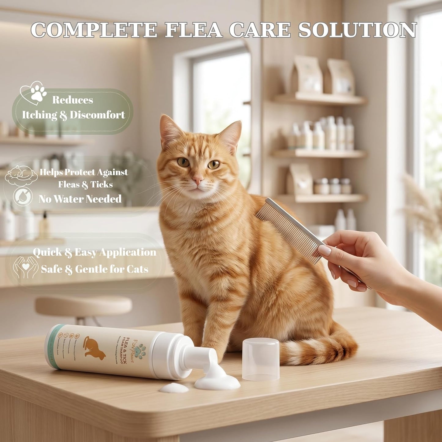 Cat Waterless Foam Shampoo Flea Tick Grooming No Rinse 6.7oz