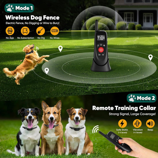 Wireless Dog Fence Collar Electric Training Remote Waterproof 1640ft Range