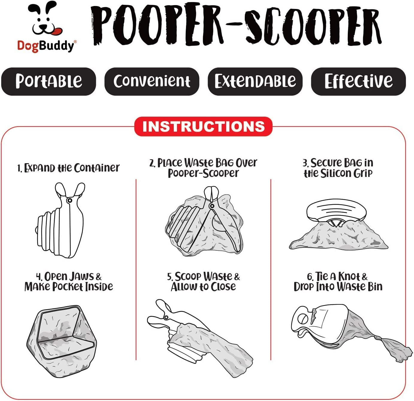 Portable Dog Pooper Scooper with Bag Holder & Leash Clip for Walks