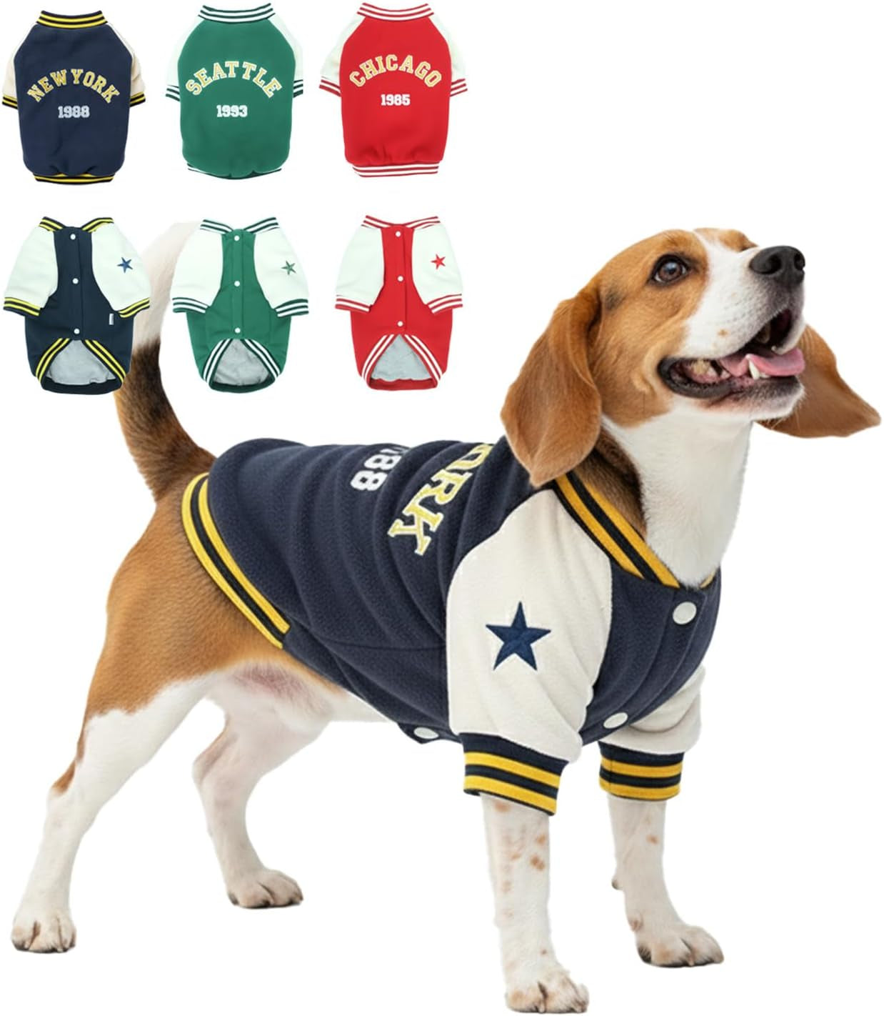 Warm Dog Varsity Jacket Heavyweight Fleece Pet Coat Small-4XL Navy Blue X-Large