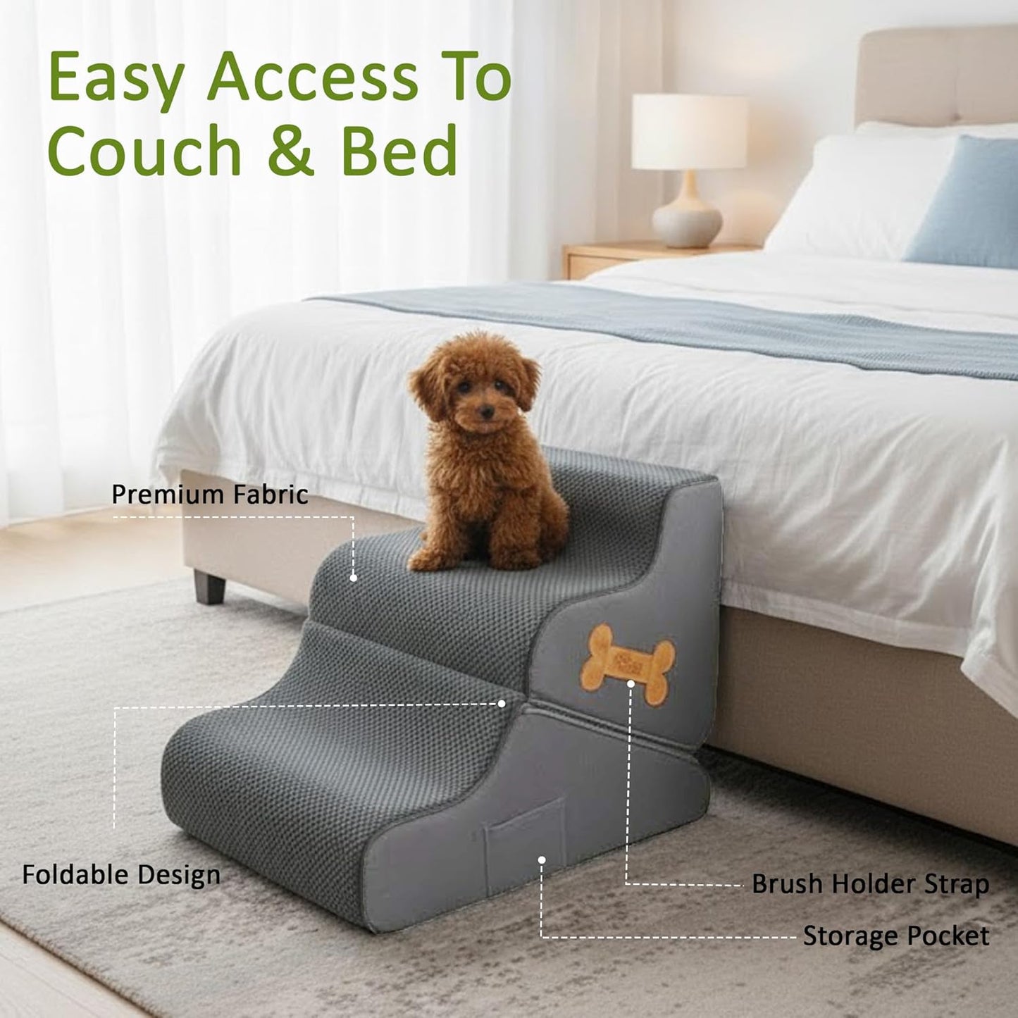 Dog Ramp for Bed Foldable 2 in 1 Stairs Foam Non Slip Pet Steps