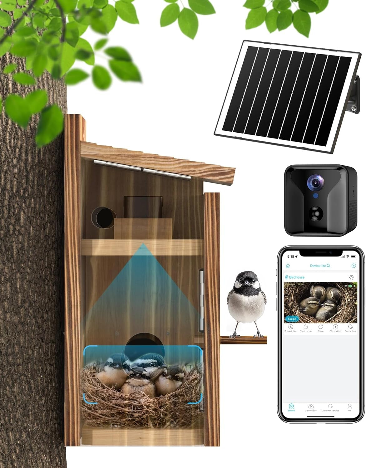 Bird House Camera Solar WiFi 2K HD Smart Birdhouse Motion Detection Solar Powered Medium