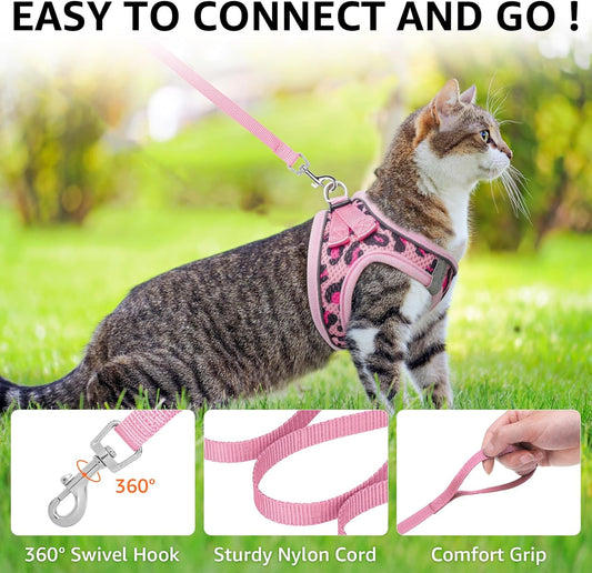 Cat Harness and Leash Set Escape Proof Reflective Mesh Vest