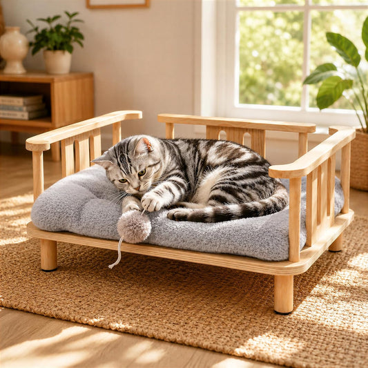 Elevated Cat & Small Dog Bed – Plush Mattress, Up to 60 lbs