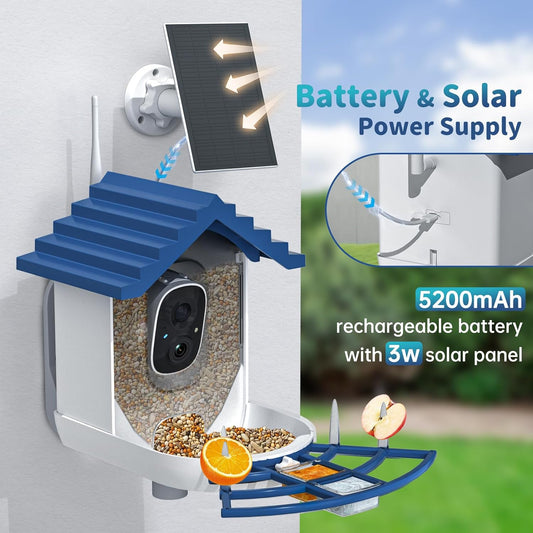 NAVFS Smart Bird Feeder Camera with Solar Panel, 2K Video & AI Bird ID