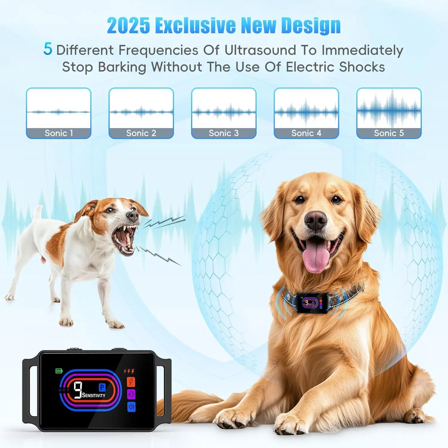 3 Pack Dog Bark Collar Rechargeable Anti Bark Training Waterproof 5-130lbs