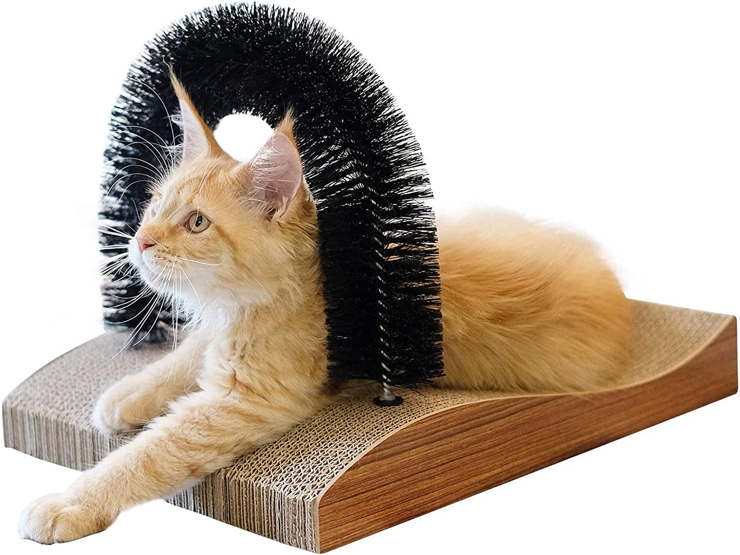 Cat Self Groomer Arch Scratcher Massager Toy with Scratch Pad for Cats Wood Grain Upgrade