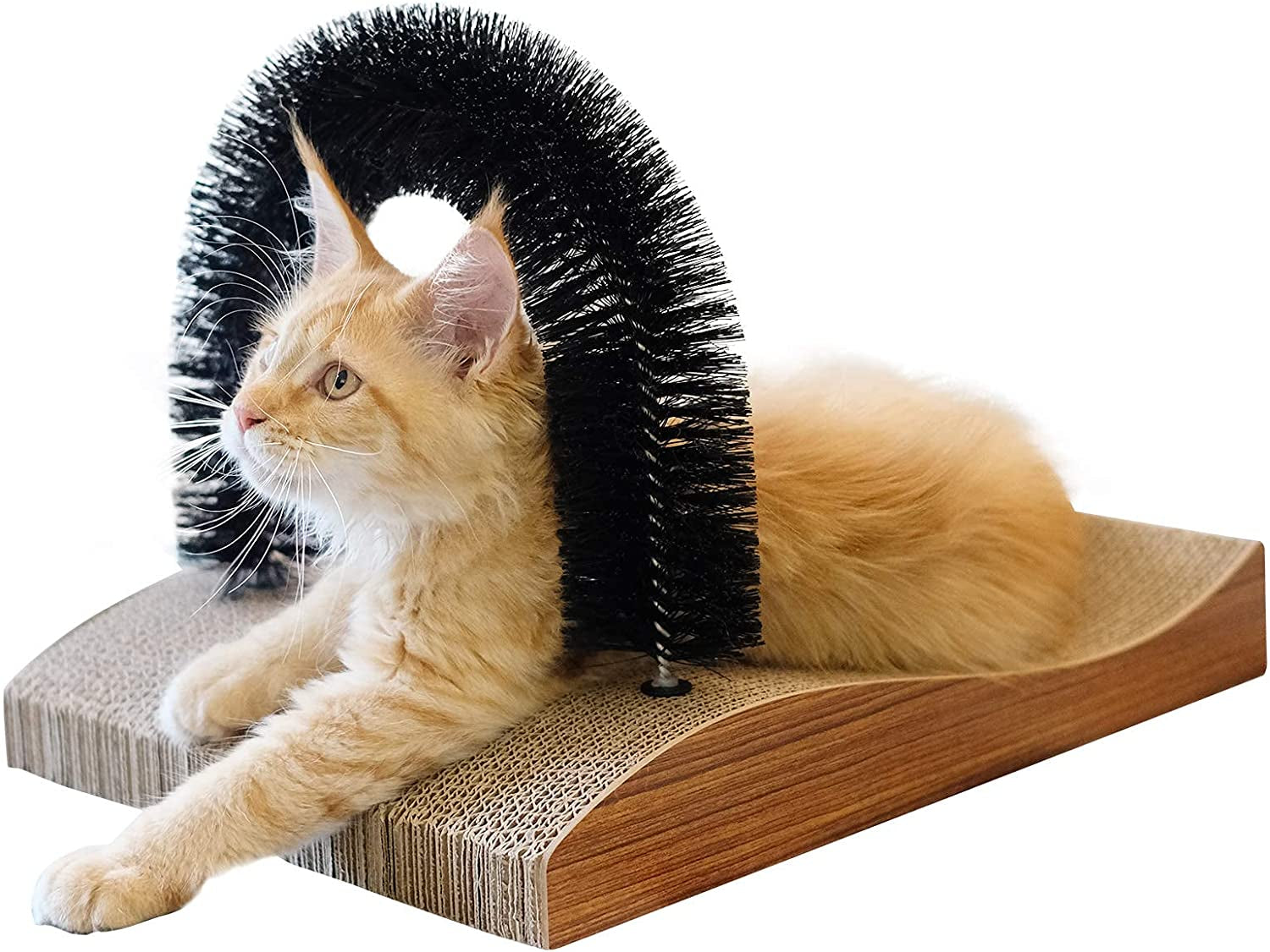 Cat Self Groomer Arch Scratcher Massager Toy with Scratch Pad for Cats Wood Grain Upgrade