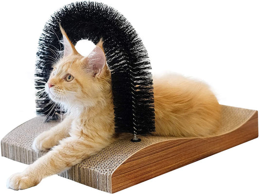 Cat Self Groomer Arch Scratcher Massager Toy with Scratch Pad for Cats Wood Grain Upgrade