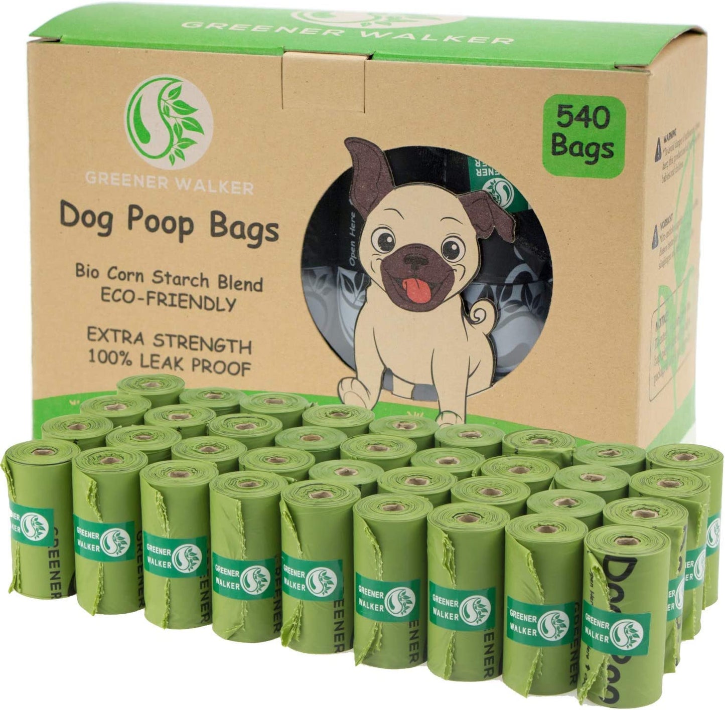 540 Count Dog Poop Bags Extra Thick Leak Proof Waste Bags Refill Rolls Green