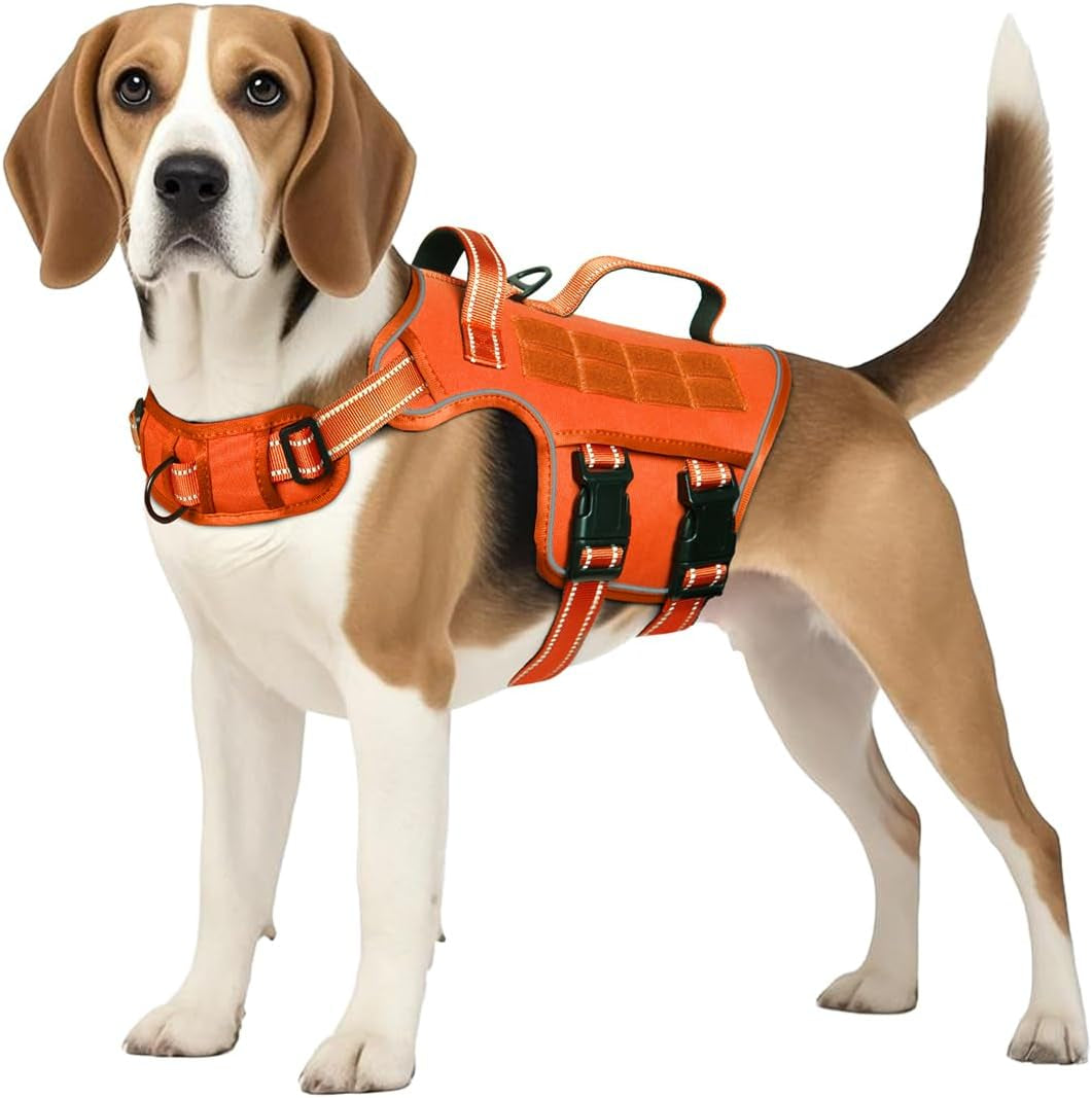 No Pull Tactical Dog Harness Heavy Duty Molle Vest for Medium to XLarge Dogs Orange M(Neck:17-23",Chest:22-32"),35-50 Lbs
