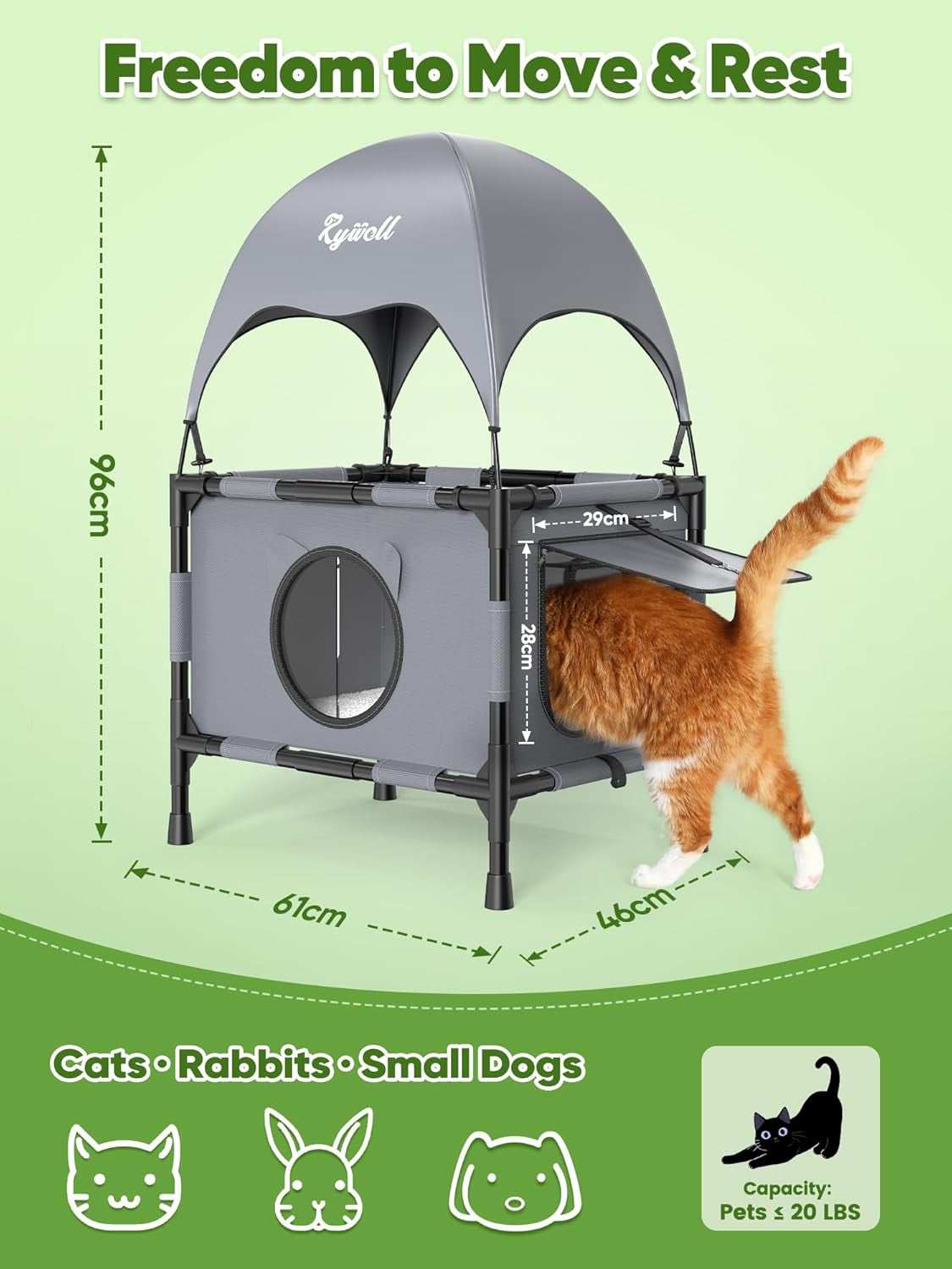 Outdoor Cat House Elevated 2 Tier Shelter with Canopy & Mesh