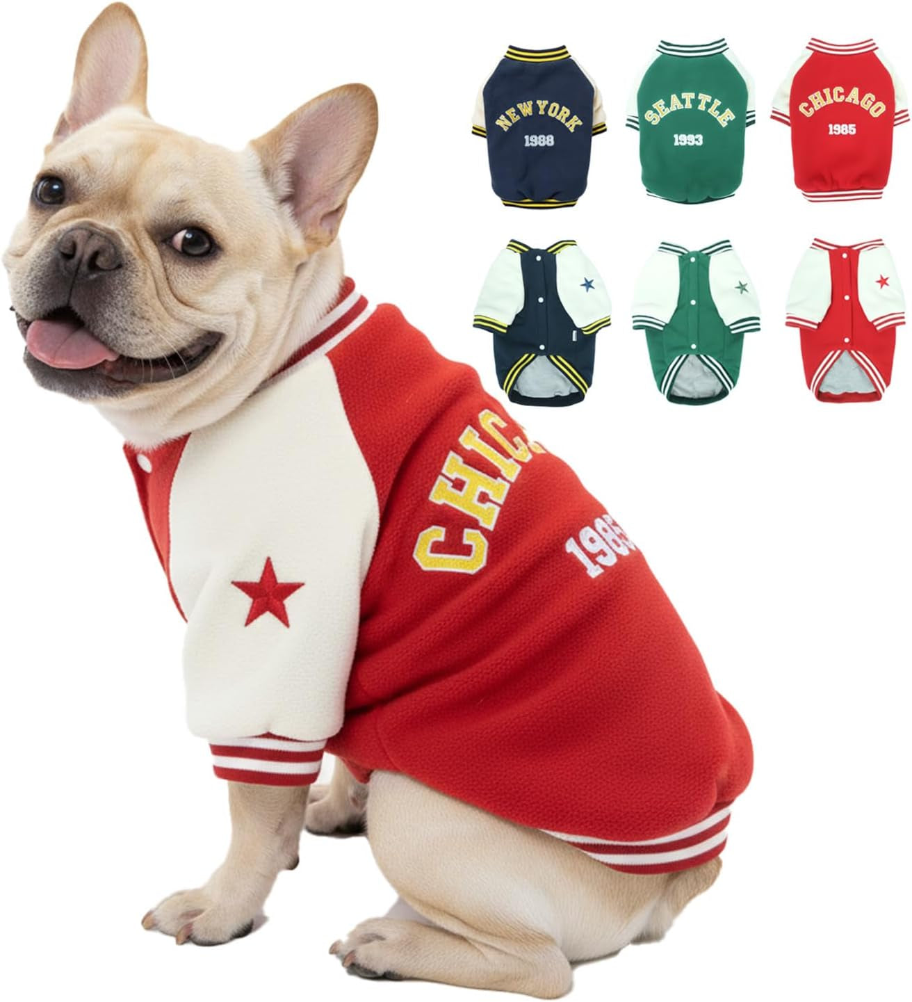 Warm Dog Varsity Jacket Heavyweight Fleece Pet Coat Small-4XL Red Large