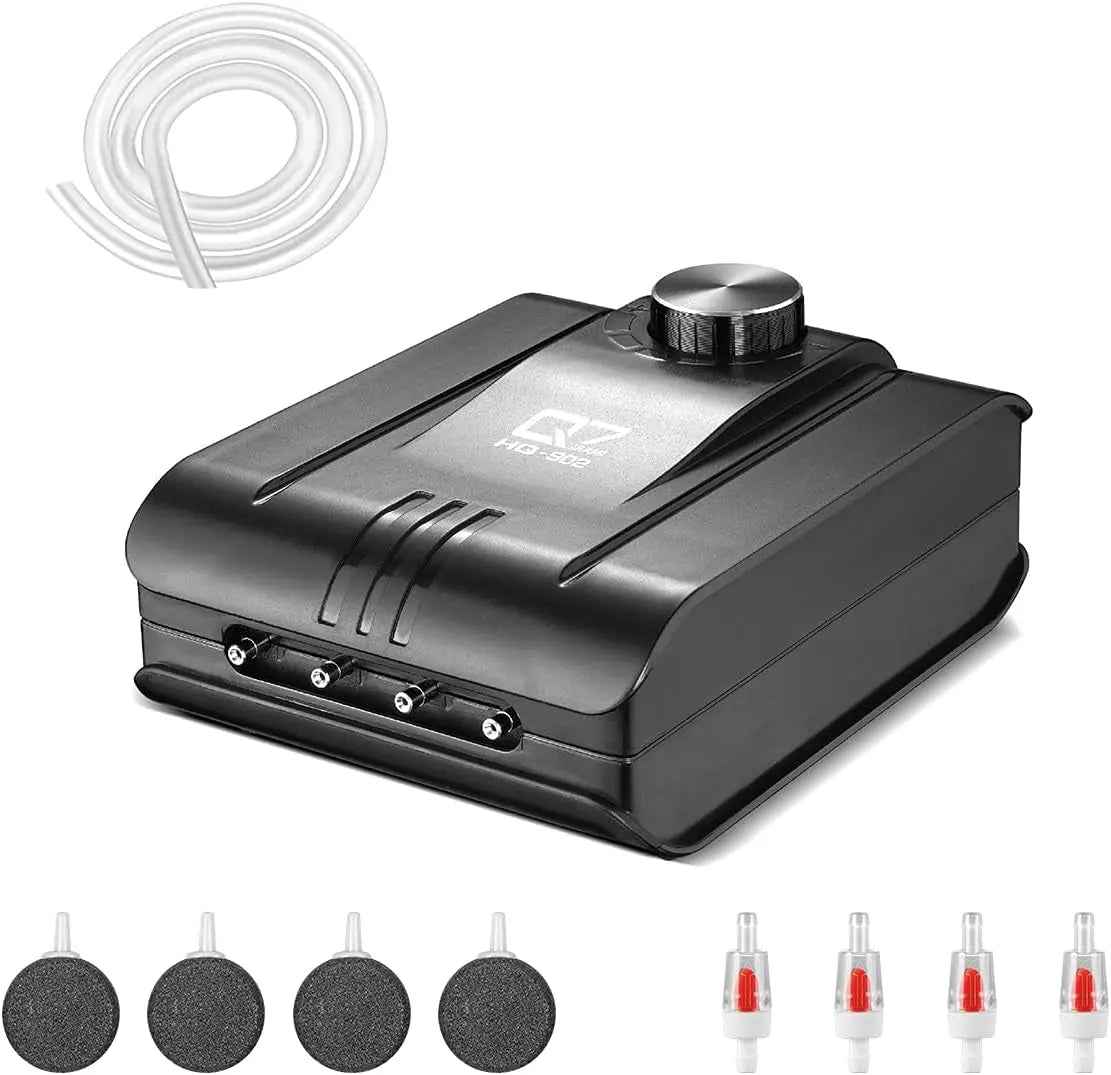 320GPH Aquarium Air Pump Quiet 4 Outlet Adjustable 8W for 300 Gallon Tanks