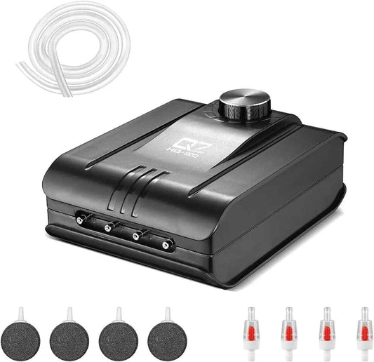 320GPH Aquarium Air Pump Quiet 4 Outlet Adjustable 8W for 300 Gallon Tanks
