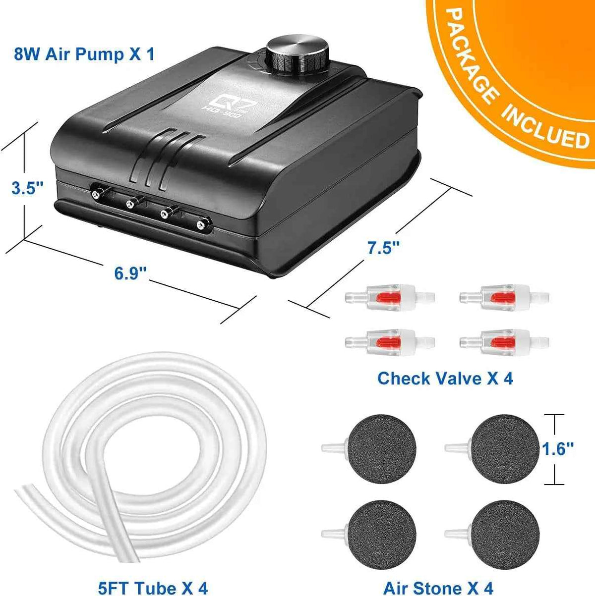 320GPH Aquarium Air Pump Quiet 4 Outlet Adjustable 8W for 300 Gallon Tanks