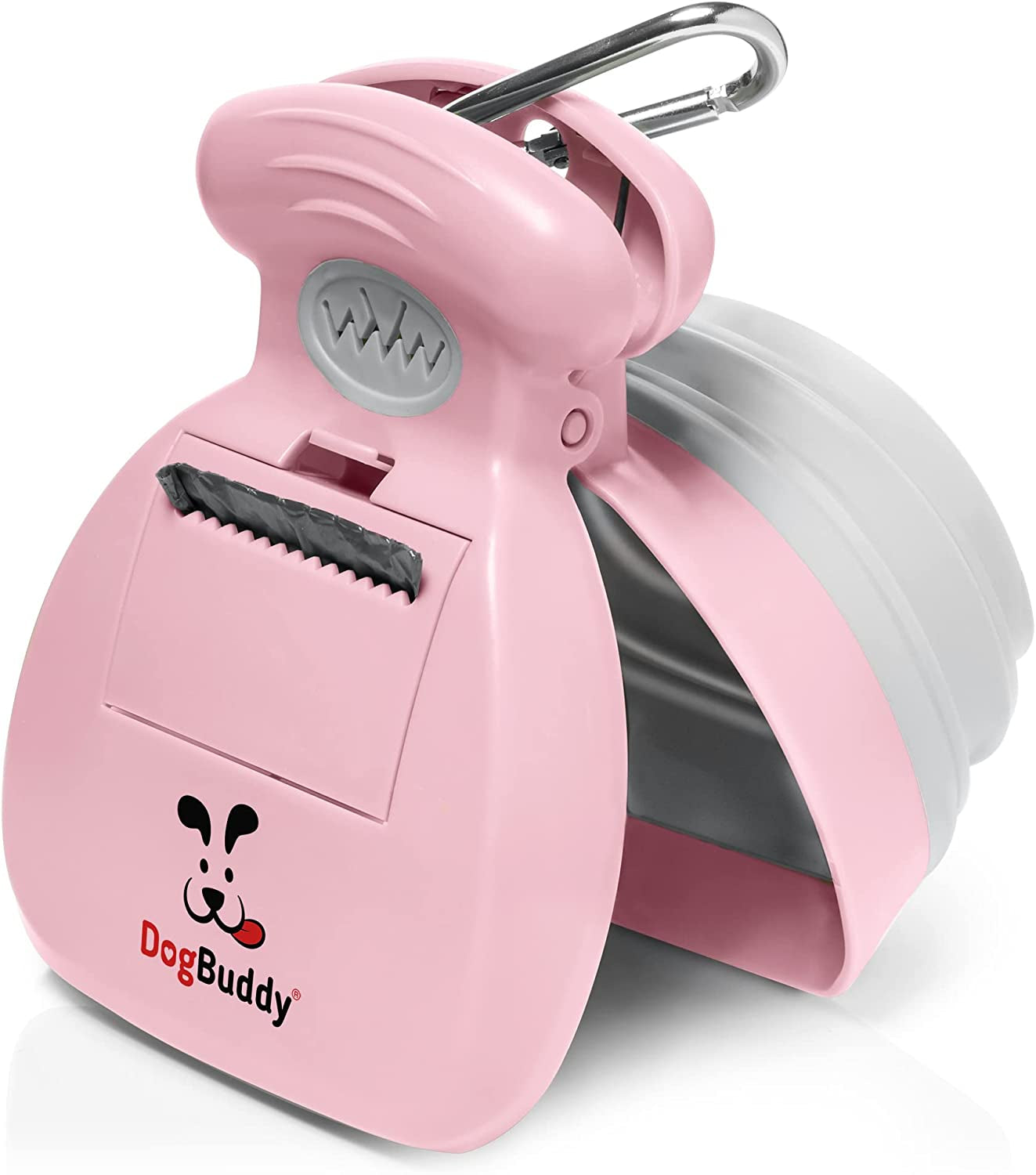 Portable Dog Pooper Scooper with Bag Holder & Leash Clip for Walks Pink Medium