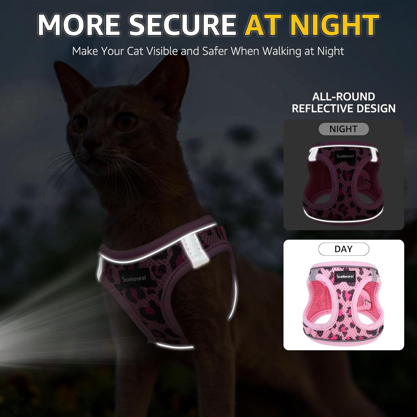 Cat Harness and Leash Set Escape Proof Reflective Mesh Vest