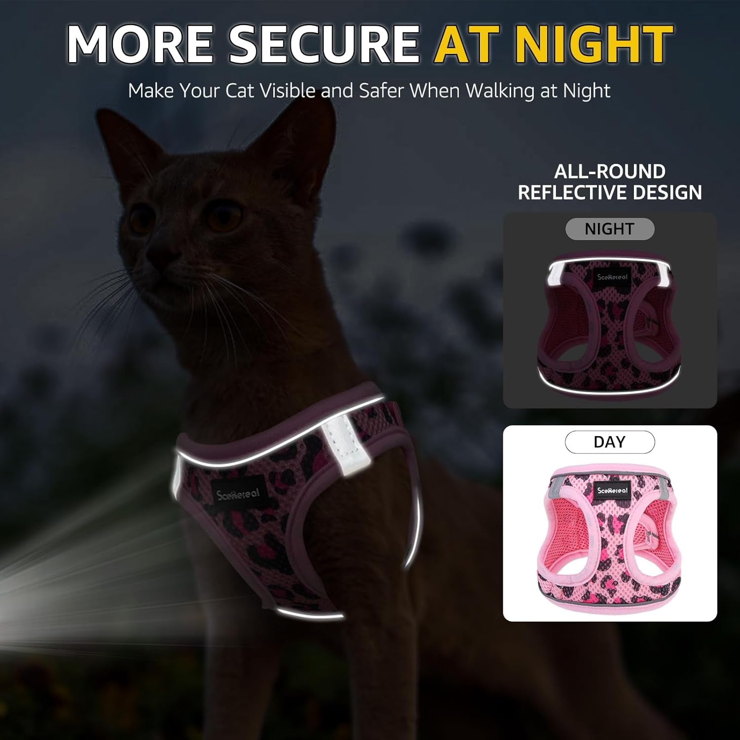 Cat Harness and Leash Set Escape Proof Reflective Mesh Vest