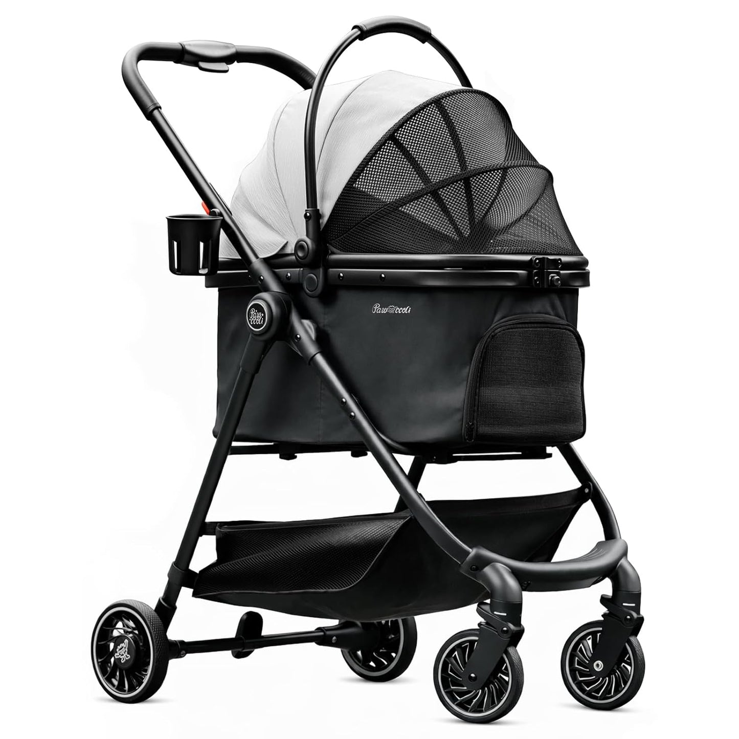 Pet Stroller 4 Wheel Dog Cat Foldable Removable Carrier 33lb Black Small-Slim