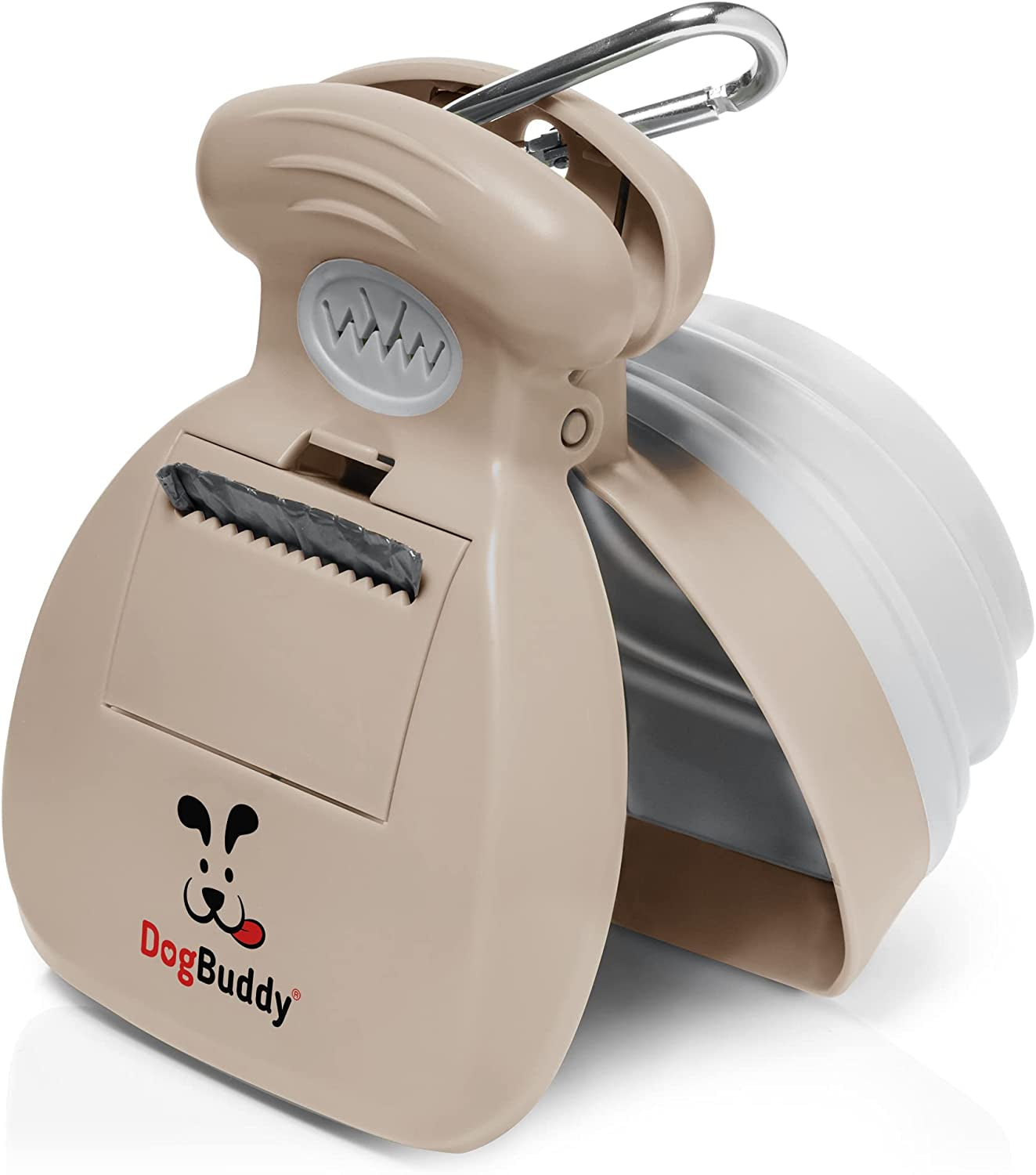 Portable Dog Pooper Scooper with Bag Holder & Leash Clip for Walks Taupe Medium