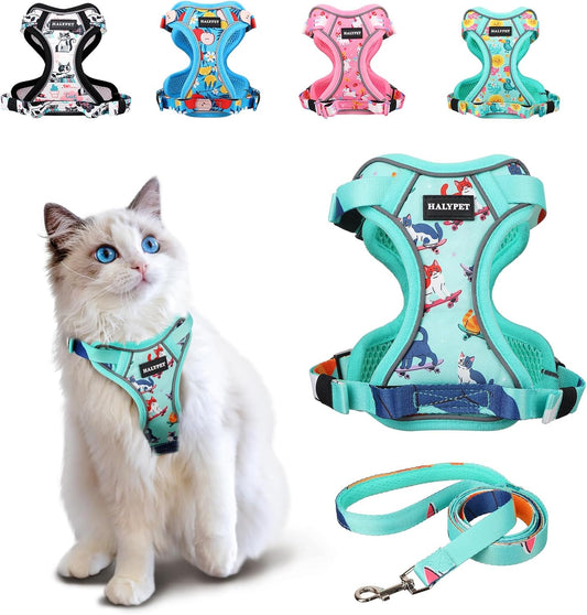 Cat Harness and Leash Set Escape Proof Reflective Adjustable Vest H603 Pro Purrfect Green Small (7-12Lb)