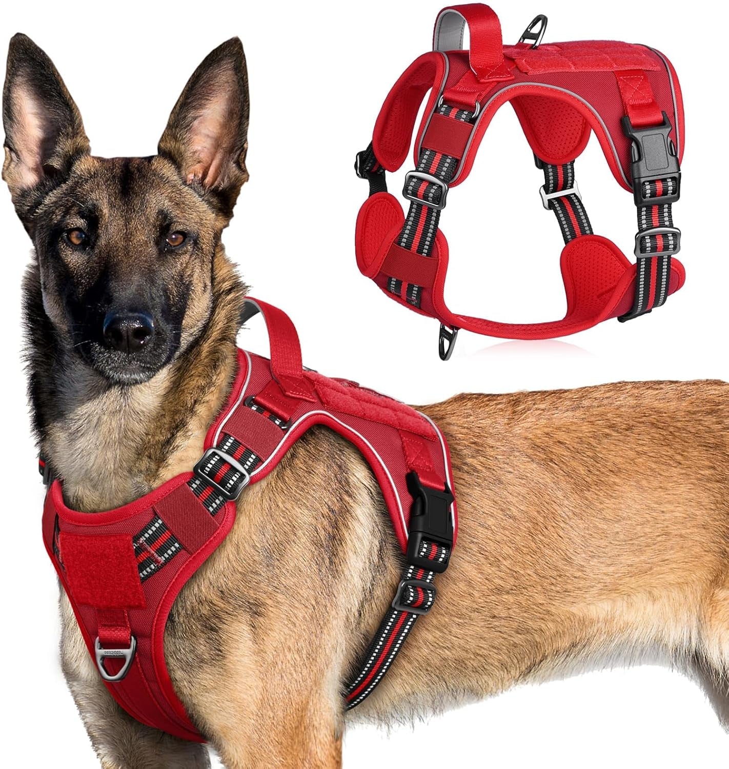 No Pull Tactical Dog Harness Molle Vest Adjustable Medium Large Dogs Red X-Large