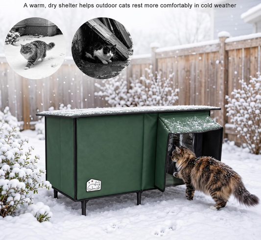 Heated Outdoor Cat House with Waterproof Roof & Dual Doors