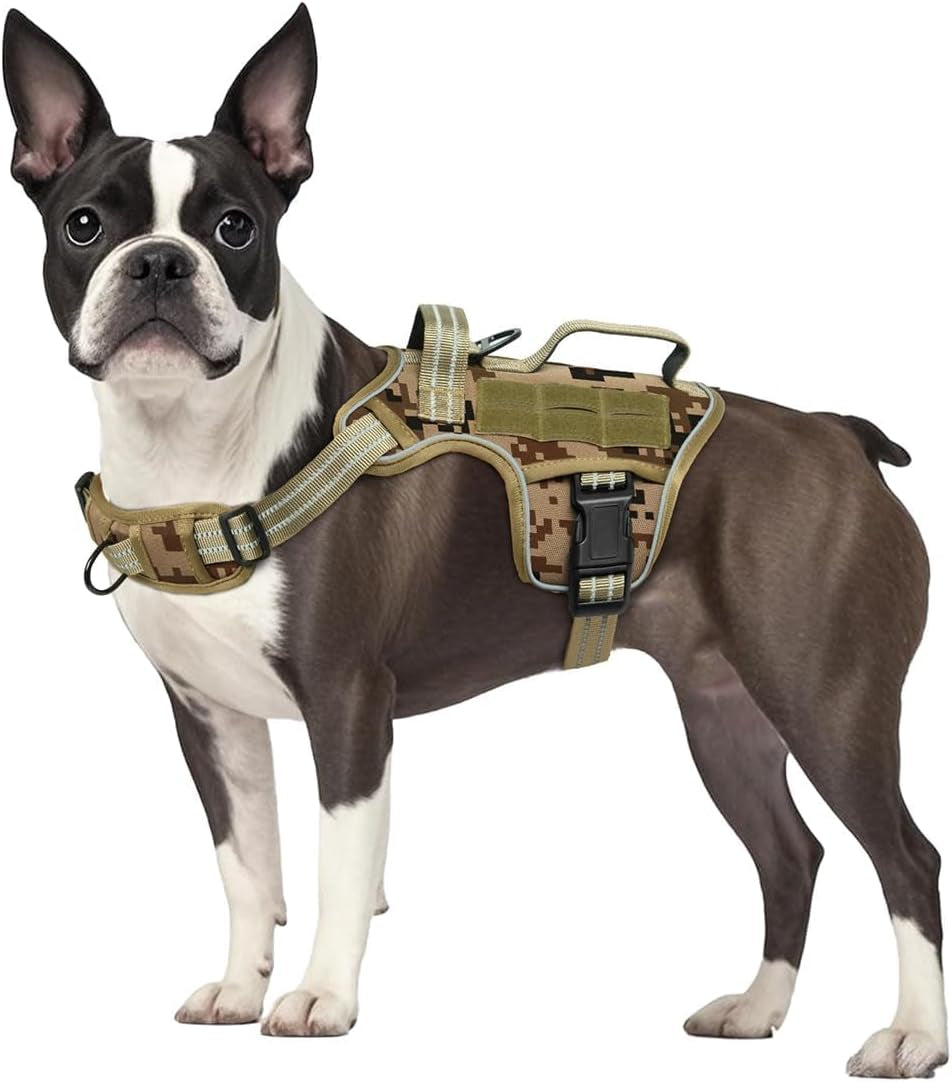 No Pull Tactical Dog Harness Heavy Duty Molle Vest for Medium to XLarge Dogs Desert Camo S(Neck:16-22",Chest:20-28"),18-35 Lbs
