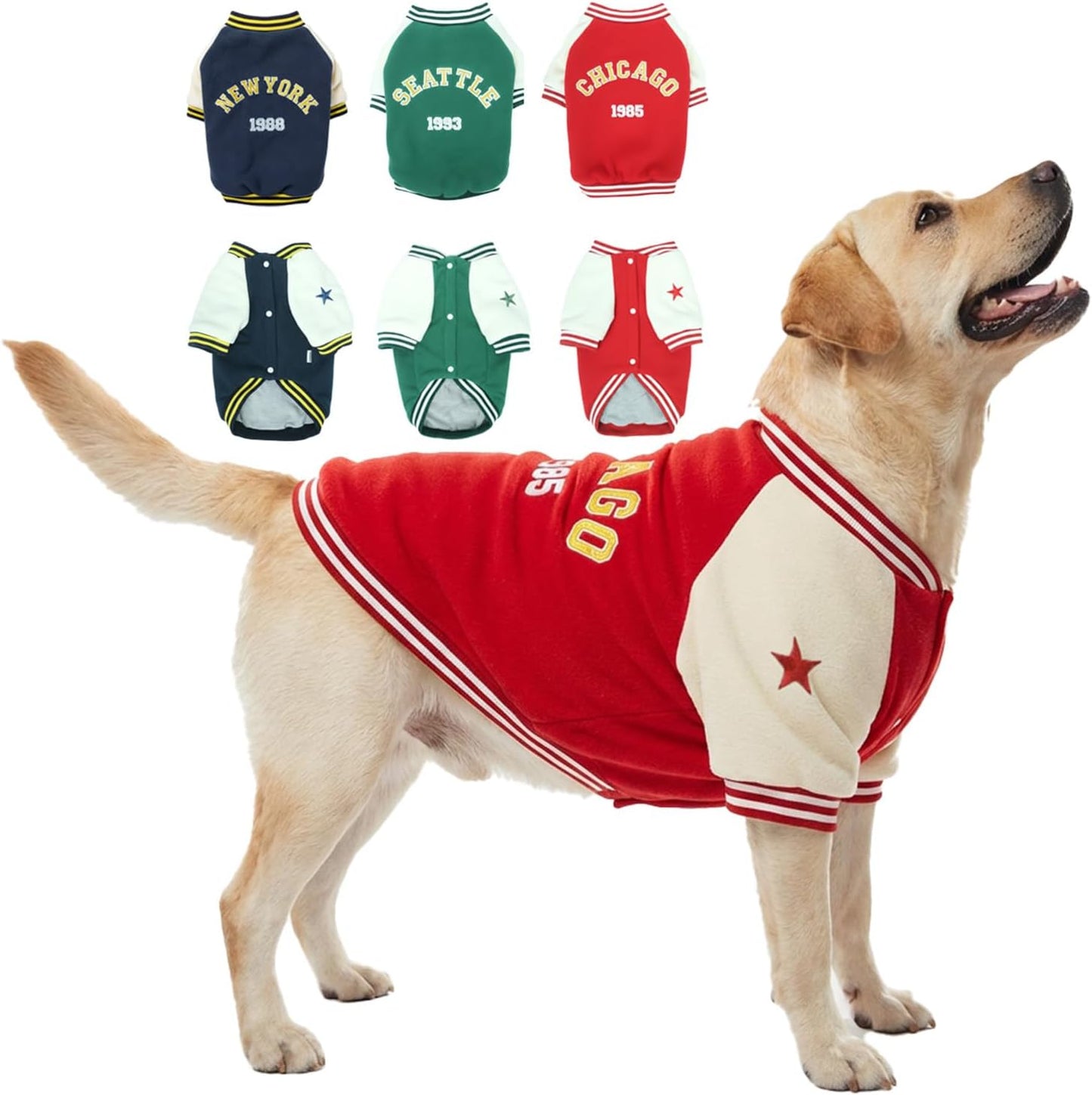 Warm Dog Varsity Jacket Heavyweight Fleece Pet Coat Small-4XL Red Xxx-Large