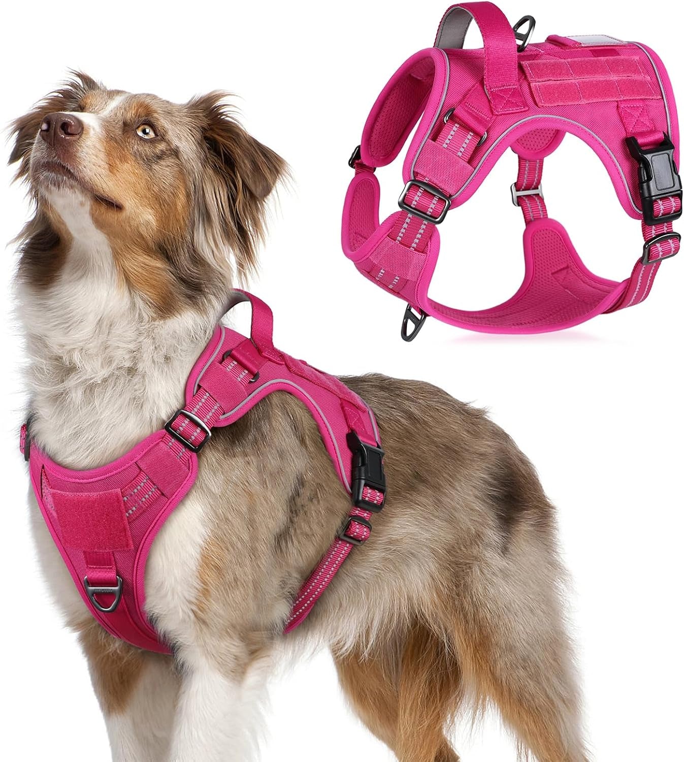 No Pull Tactical Dog Harness Molle Vest Adjustable Medium Large Dogs Rose Red Medium
