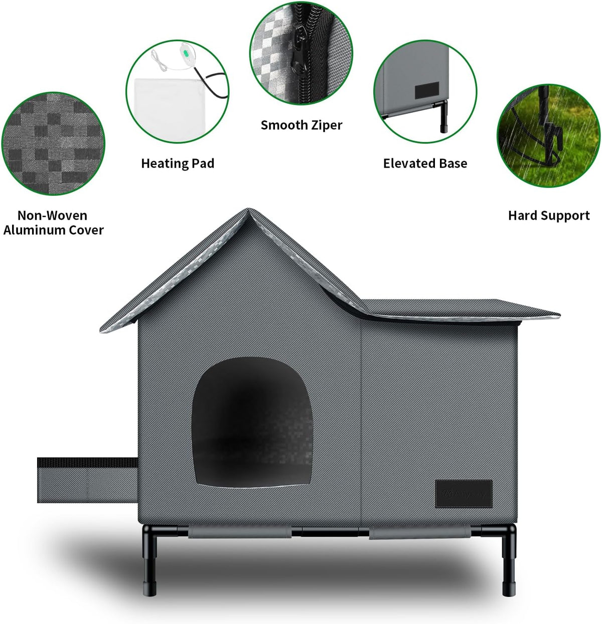 Insulated Weather-Resistant Cat Shelter with Heating Pad