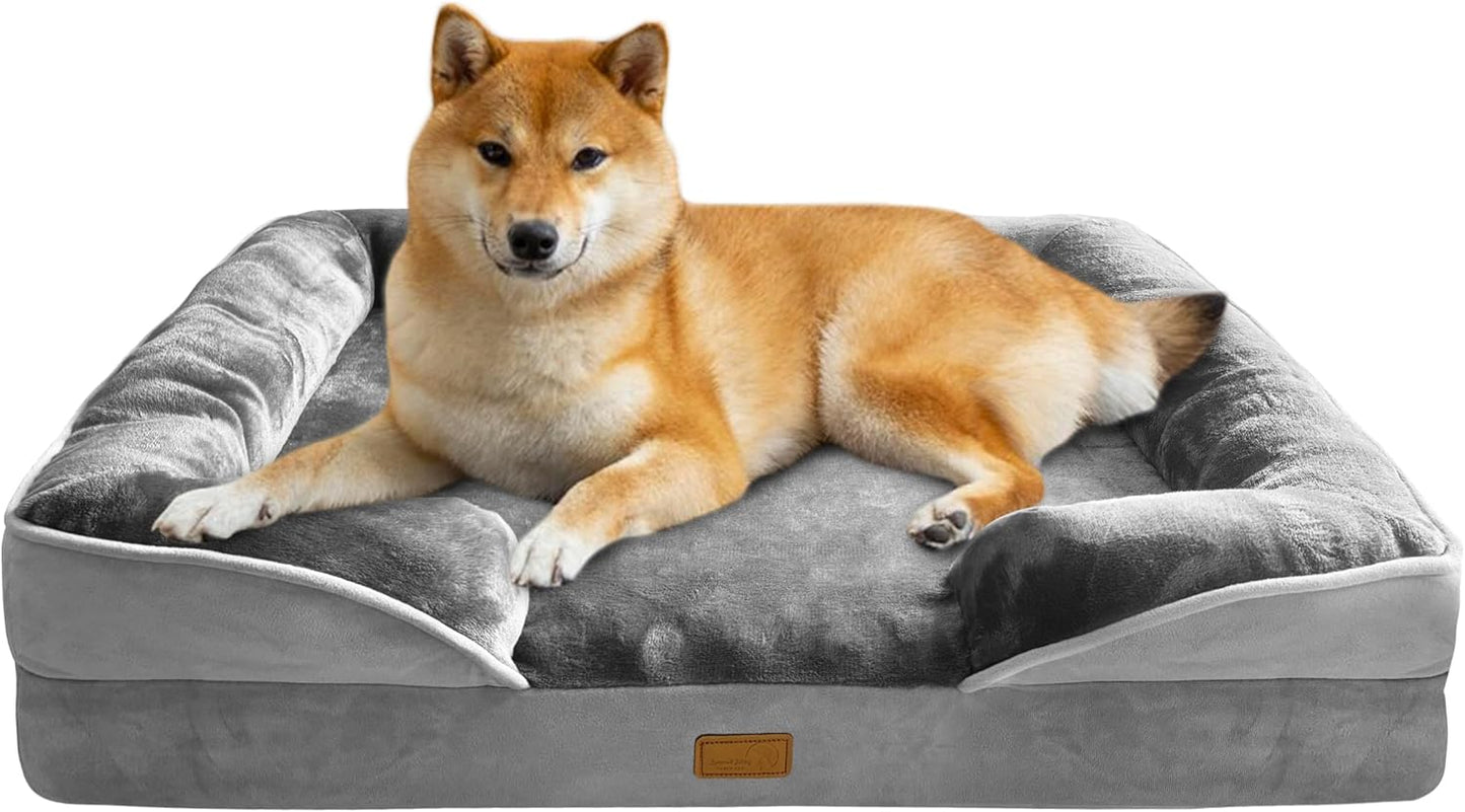 Orthopedic Dog Bed Sofa with Bolster Washable Cover Waterproof Liner Grey 35.0"L X 25.0"W X 6.5"Th