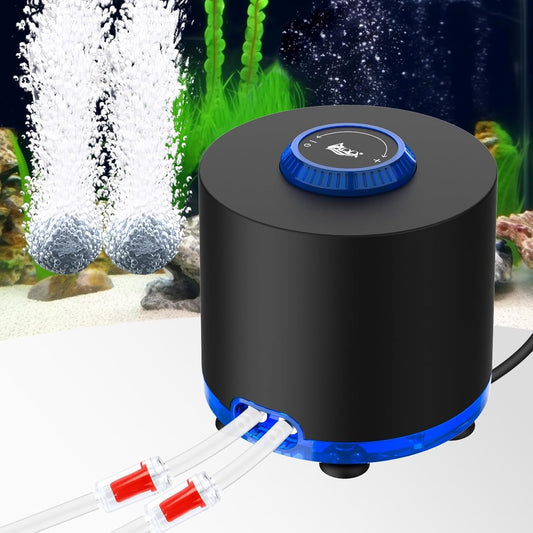3W/6W/10W Aquarium Air Pump Quiet Dual Outlet Adjustable 80-200 Gallon Aerator 6W(Tank Up To 120 Gallon Aquariums)