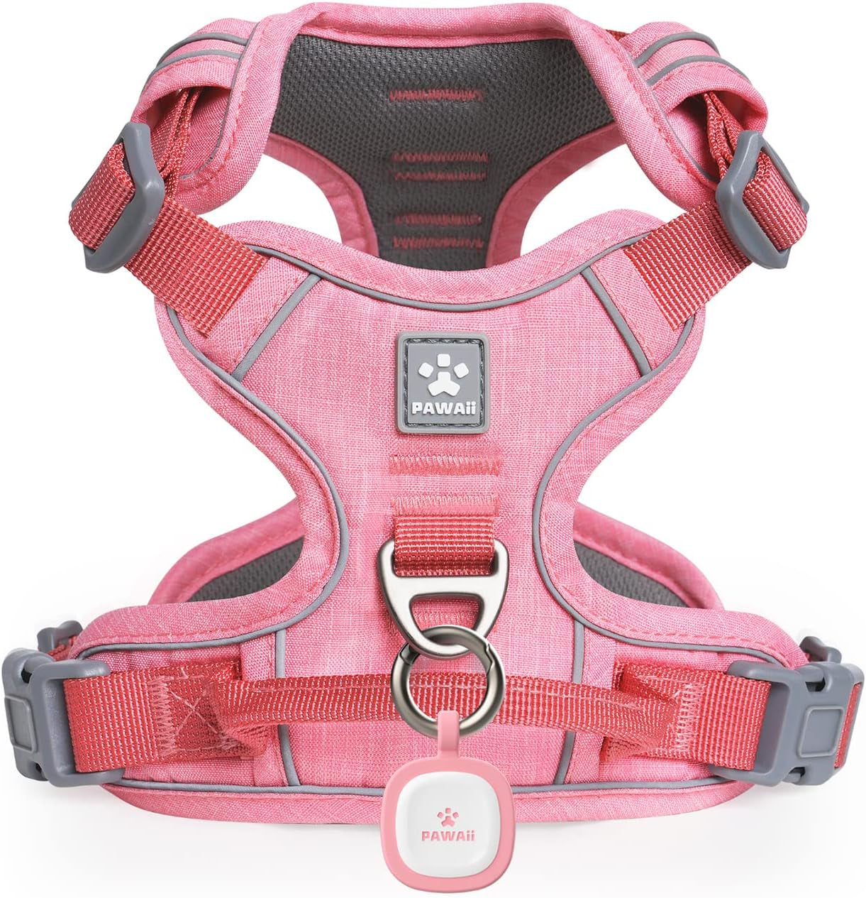 No Pull Dog Harness Reflective Adjustable Vest with ID Tag Small Dogs Mimi Pink L (Chest: 27"-32" )