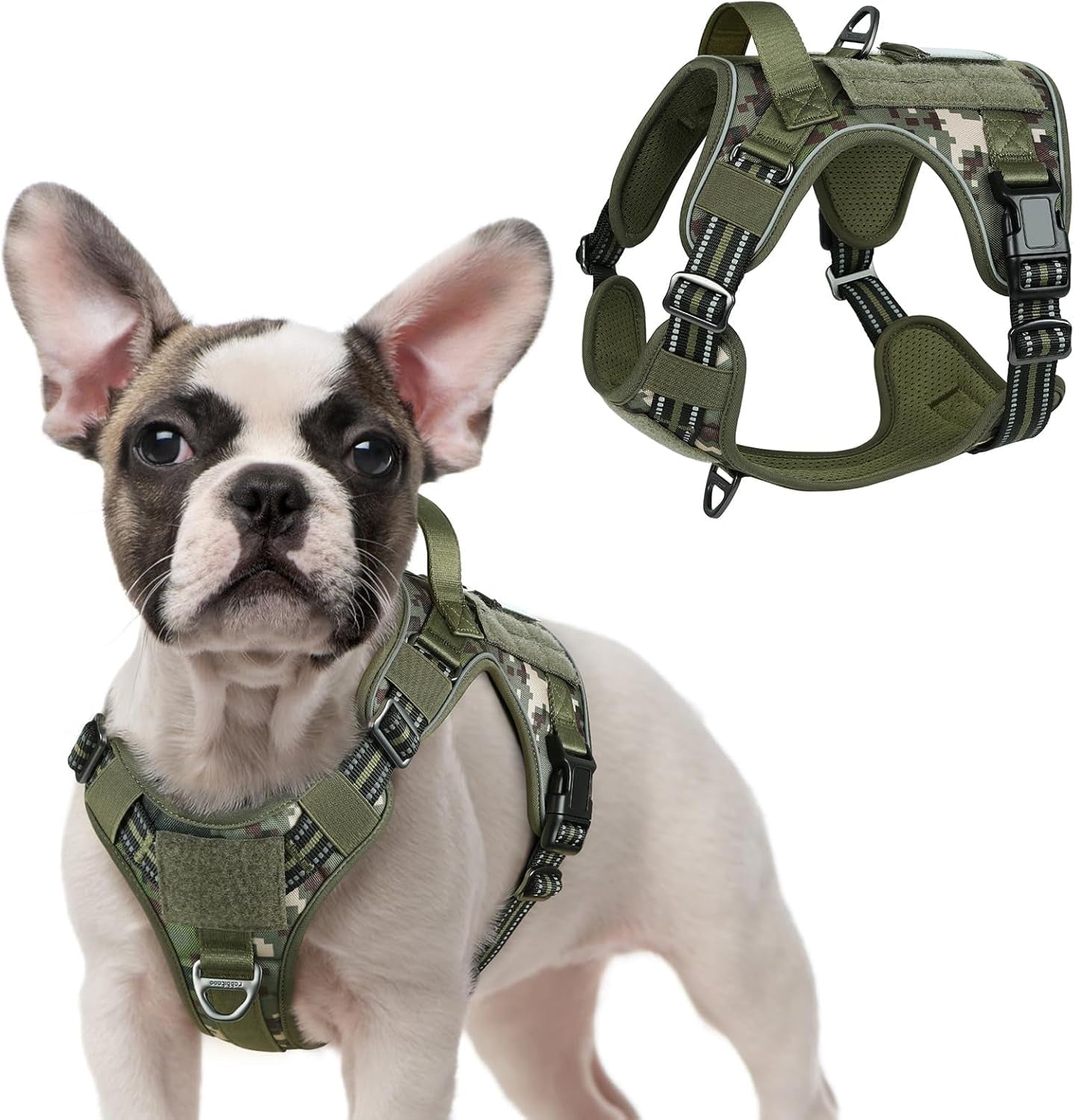 No Pull Tactical Dog Harness Molle Vest Adjustable Medium Large Dogs Green Camo Small