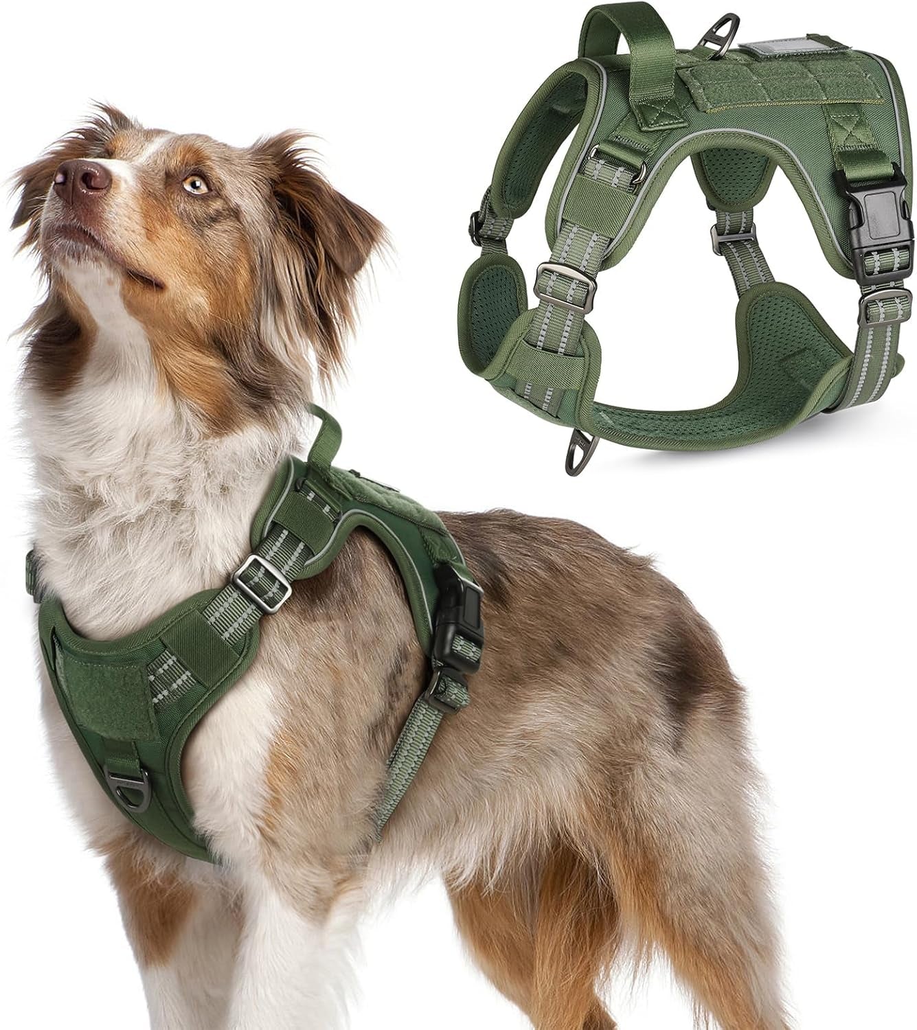 No Pull Tactical Dog Harness Molle Vest Adjustable Medium Large Dogs Green Medium