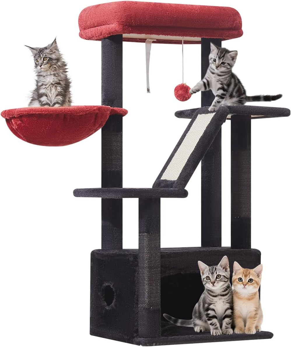 38-Inch Cat Tree for Indoor Cats | Kitten Tower with Condo, Hammock & Perch 38.5 Inches Black And Red