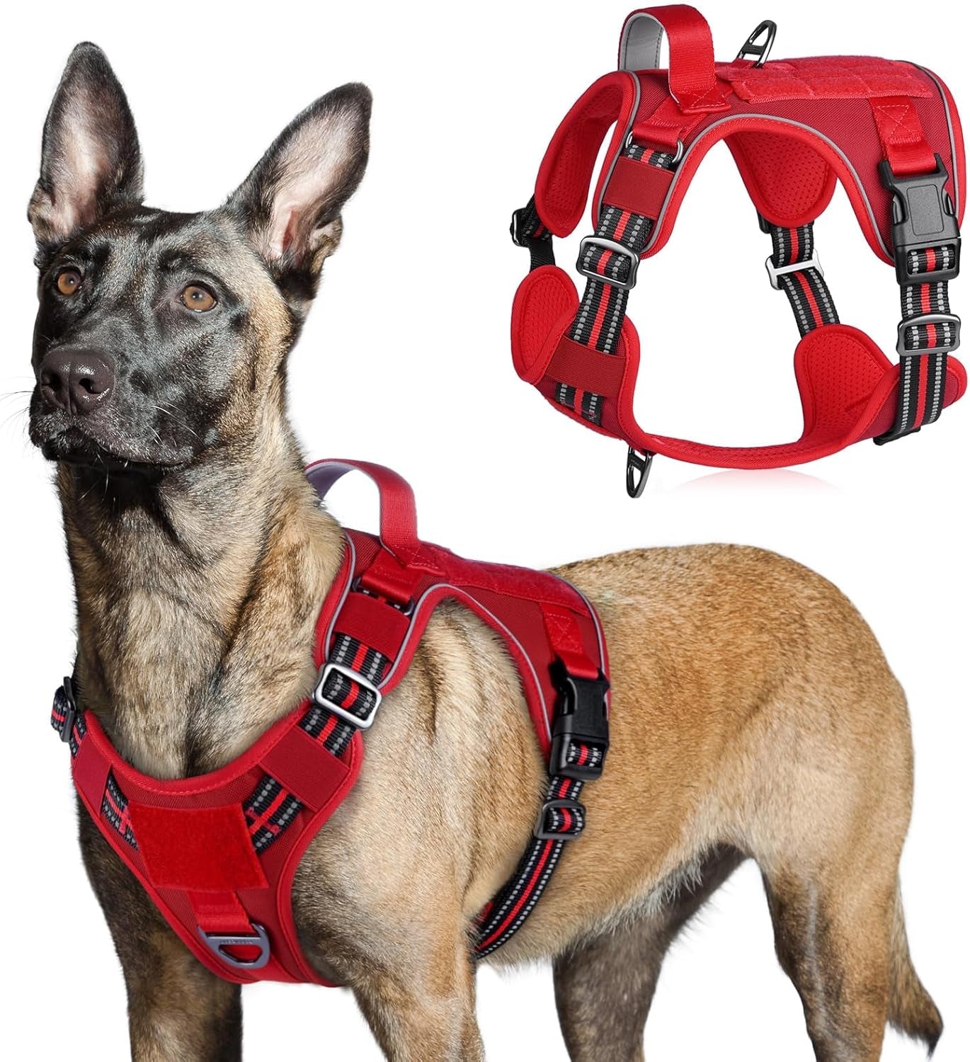 No Pull Tactical Dog Harness Molle Vest Adjustable Medium Large Dogs Red Large