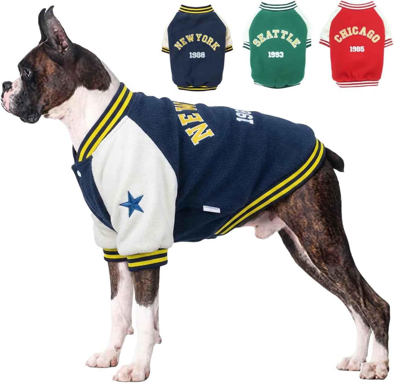 Warm Dog Varsity Jacket Heavyweight Fleece Pet Coat Small-4XL Navy Blue Xxx-Large