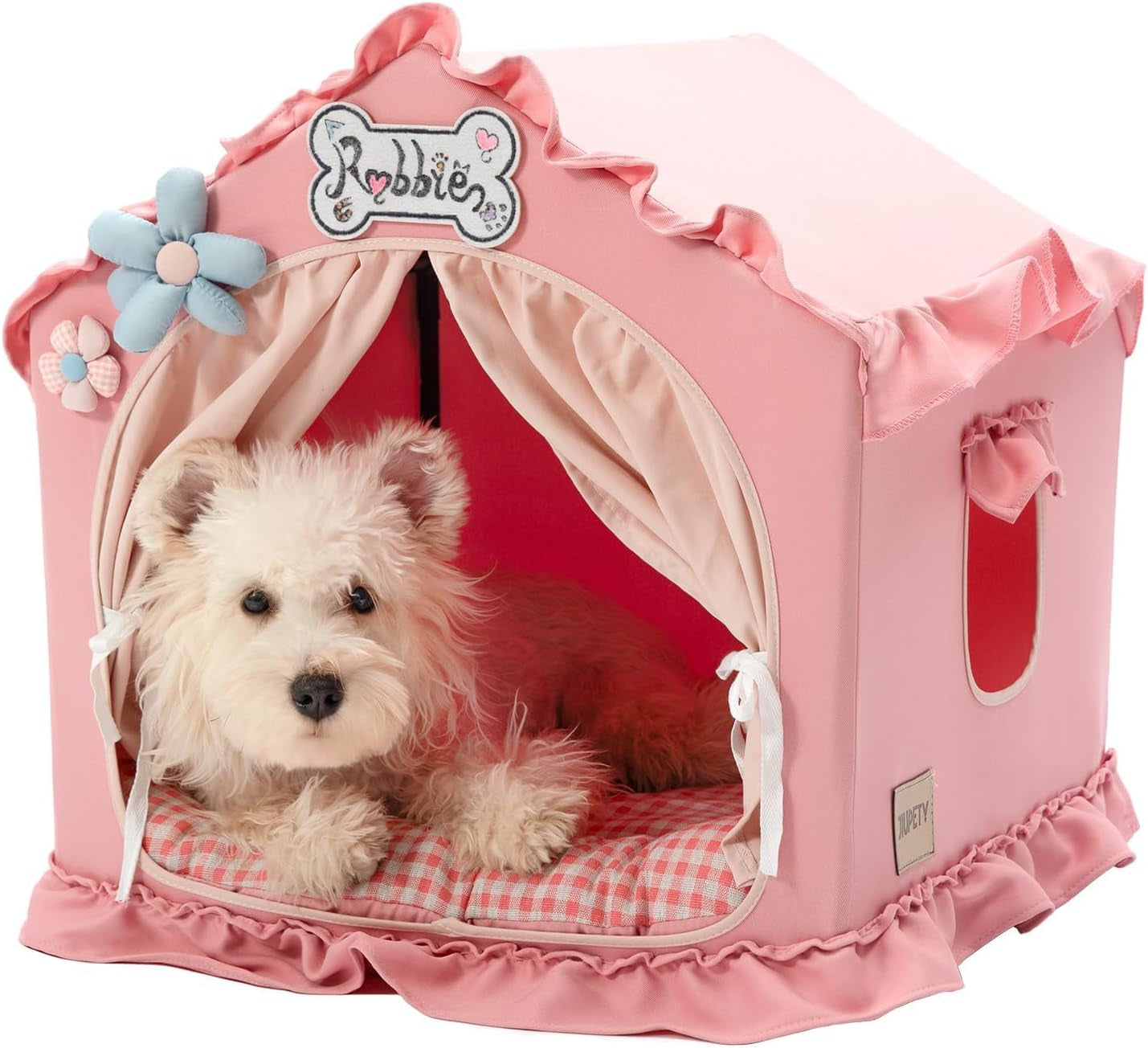 Indoor Dog House Tent Bed Soft Washable Foldable Cave For Small and Medium Dogs Pink Medium ( 17" × 17" × 17" )