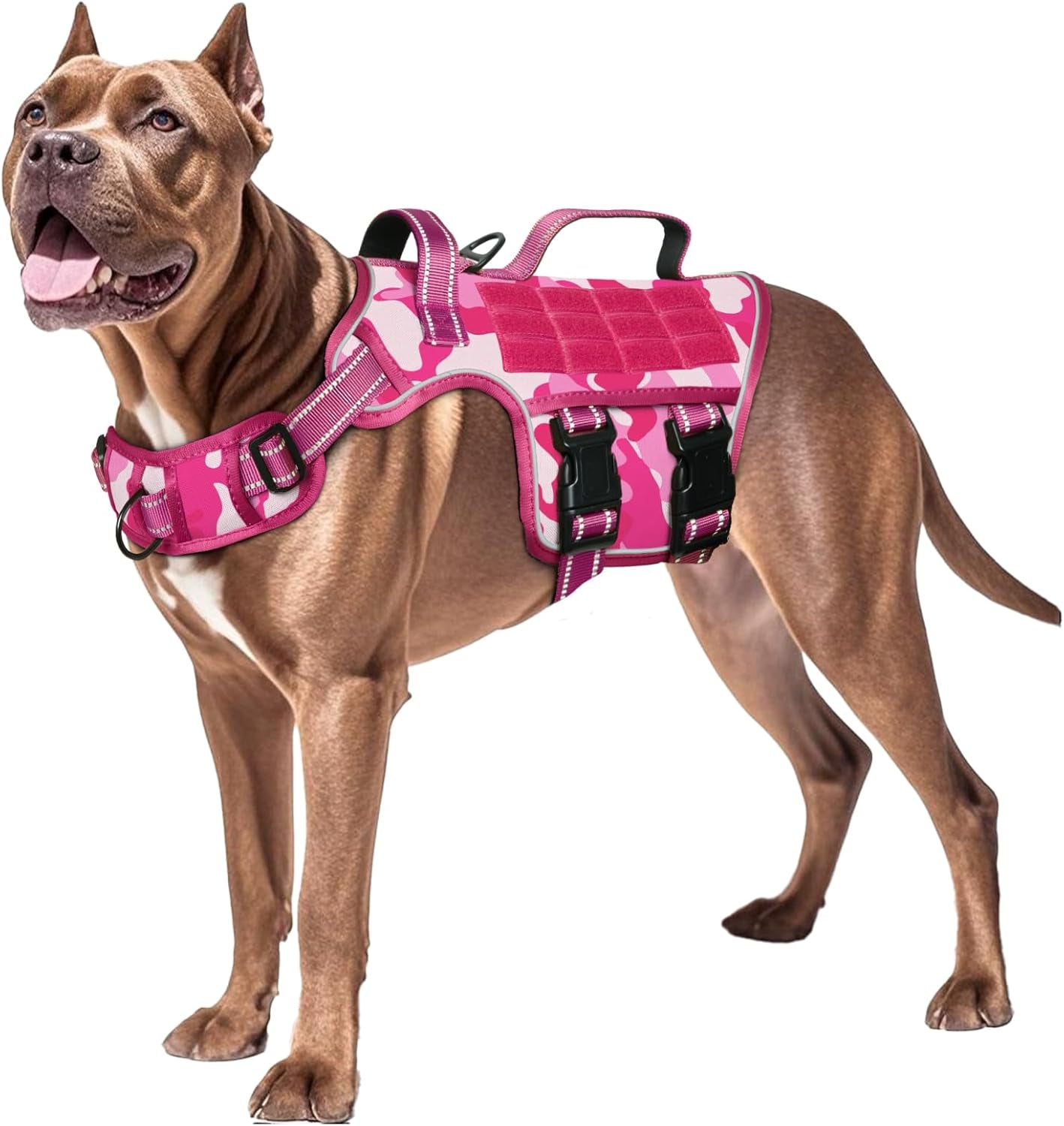 No Pull Tactical Dog Harness Heavy Duty Molle Vest for Medium to XLarge Dogs Pink Camo Xl(Neck:21-32",Chest:26-39"),75-135 Lbs