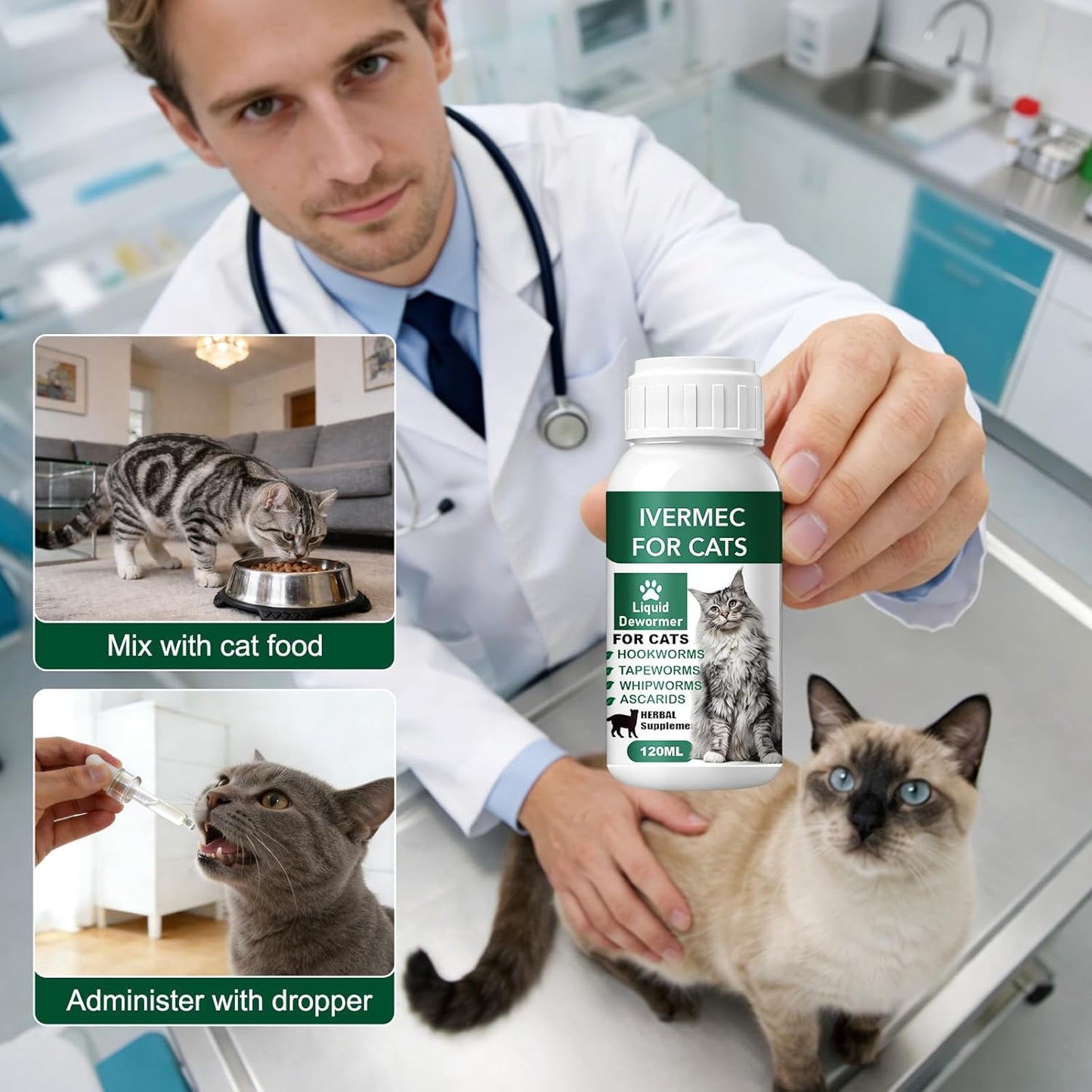 Cat Dewormer Liquid Broad Spectrum Tapeworm Roundworm Hookworm 120ml