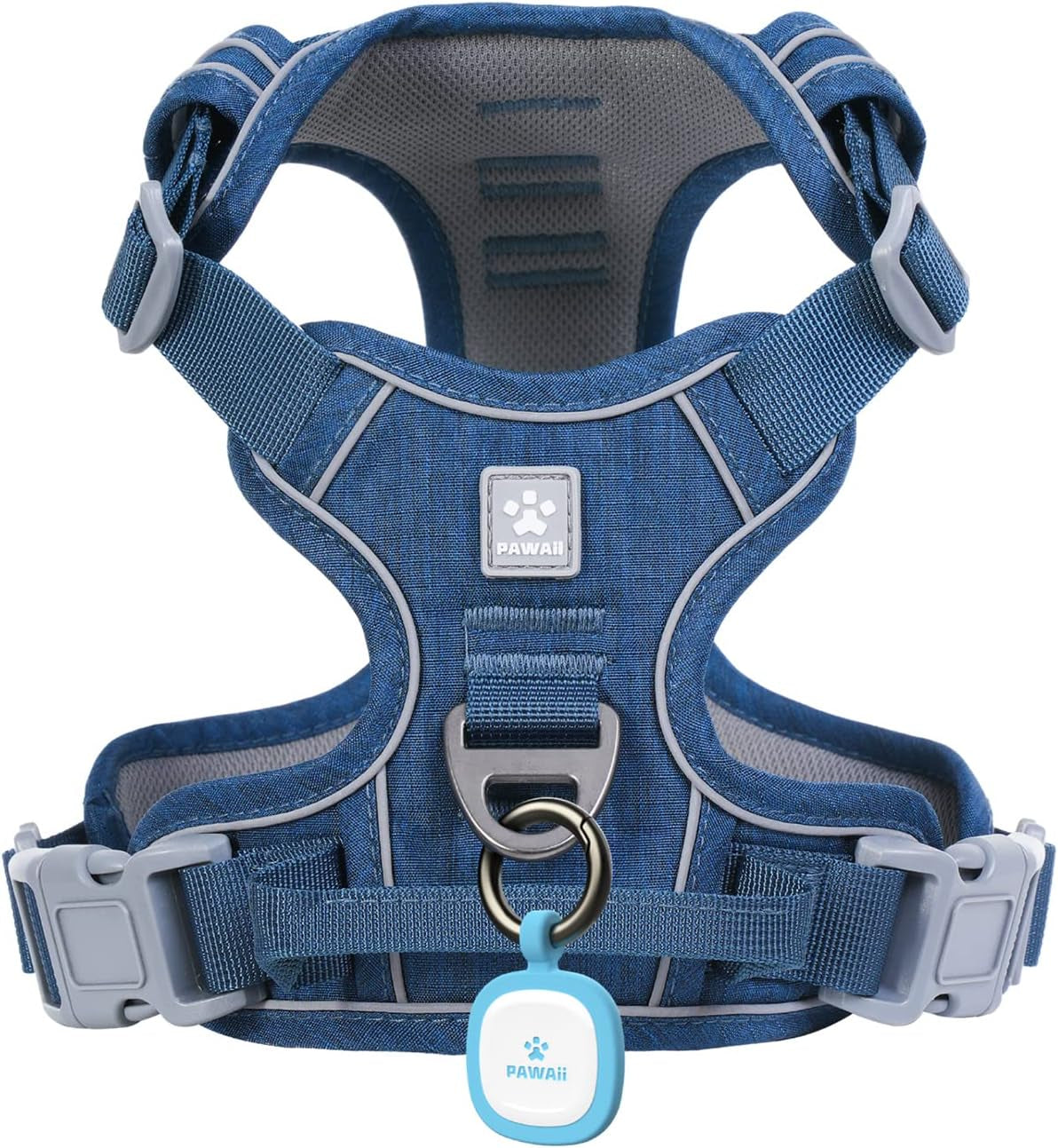 No Pull Dog Harness Reflective Adjustable Vest with ID Tag Small Dogs Deep Sea Blue L (Chest: 27"-32" )