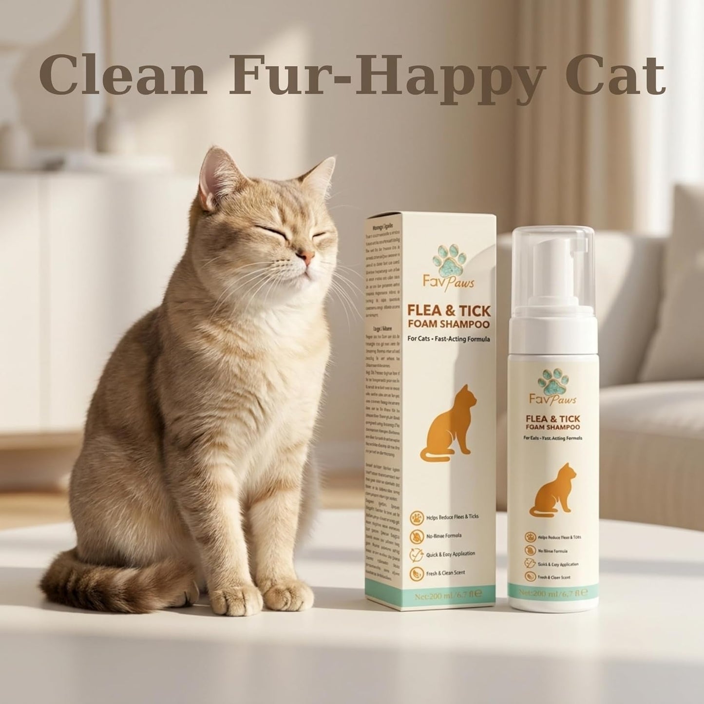 Cat Waterless Foam Shampoo Flea Tick Grooming No Rinse 6.7oz
