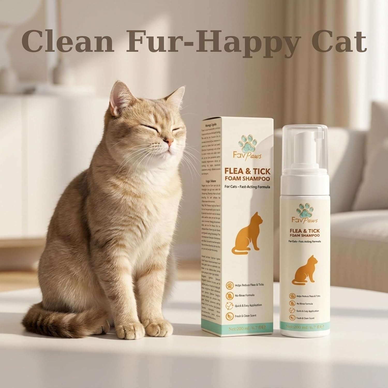 Cat Waterless Foam Shampoo Flea Tick Grooming No Rinse 6.7oz