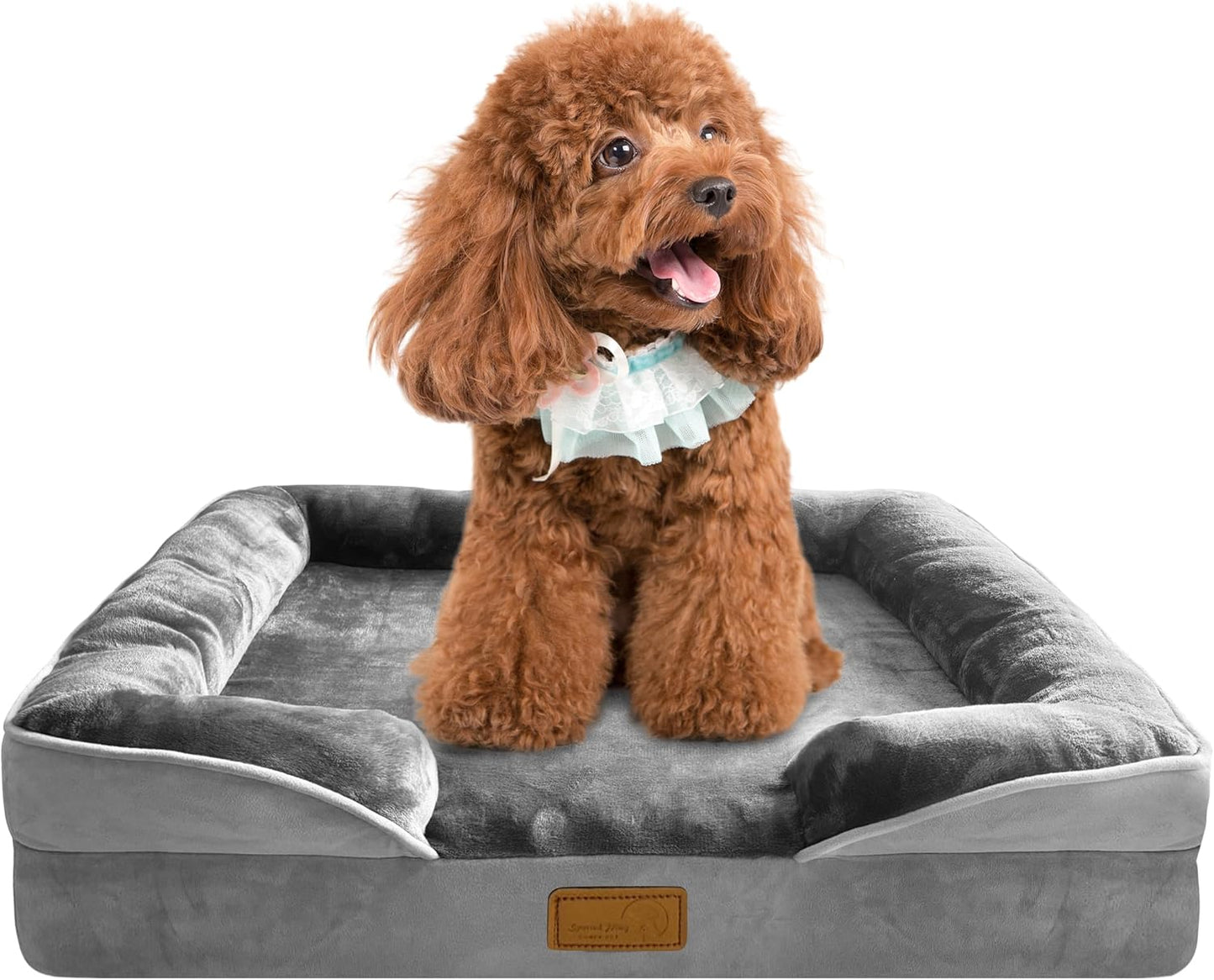 Orthopedic Dog Bed Sofa with Bolster Washable Cover Waterproof Liner Grey 24.0"L X 18.0"W X 6.0"Th