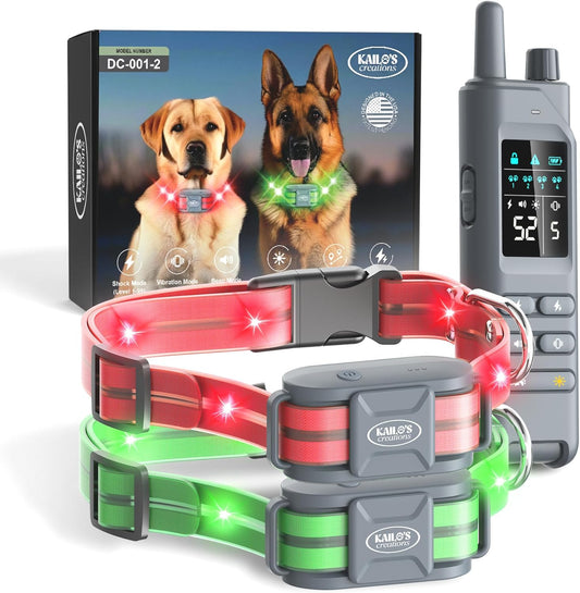 Dog Training Collar for 2 Dogs — 360° LED Lights, 4200FT Range, Waterproof Orange Green (Tow-Dogs)