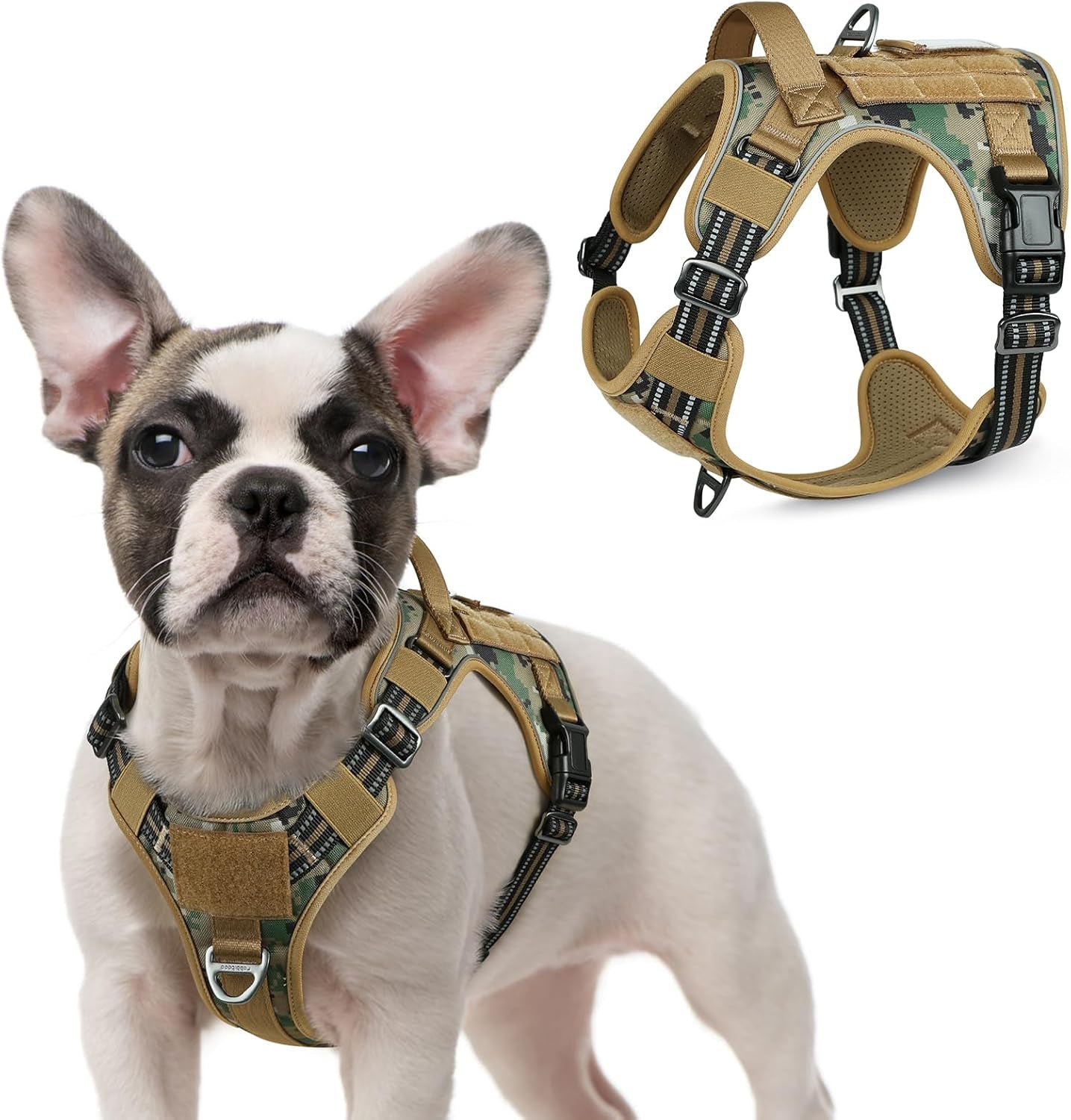 No Pull Tactical Dog Harness Molle Vest Adjustable Medium Large Dogs Brown Camo Small