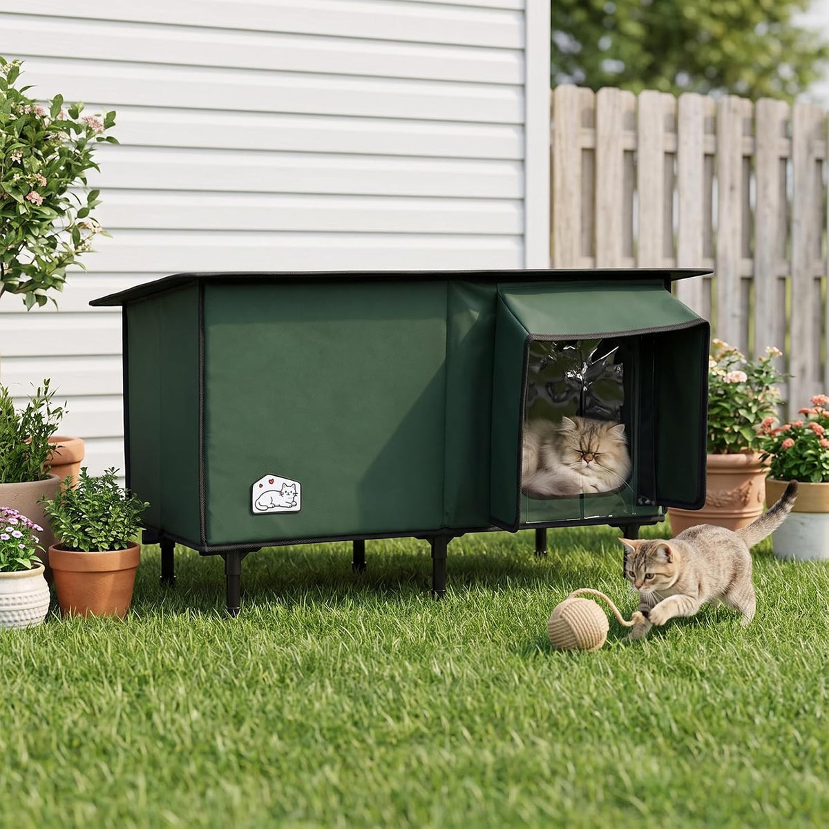 Heated Outdoor Cat House with Waterproof Roof & Dual Doors